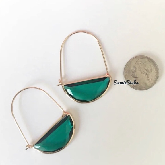 New Anthro Green Faceted Crescent Earrings ~ Glass Closed Hoops - Crescent Hoop - Picture 9 of 15